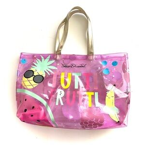 Too Faced Tutti Frutti Tote Hand Bag Large Pink Multicolor Fruit Inspired